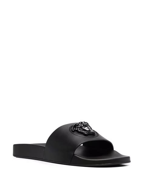 versace leather slides|versace la medusa leather slides.